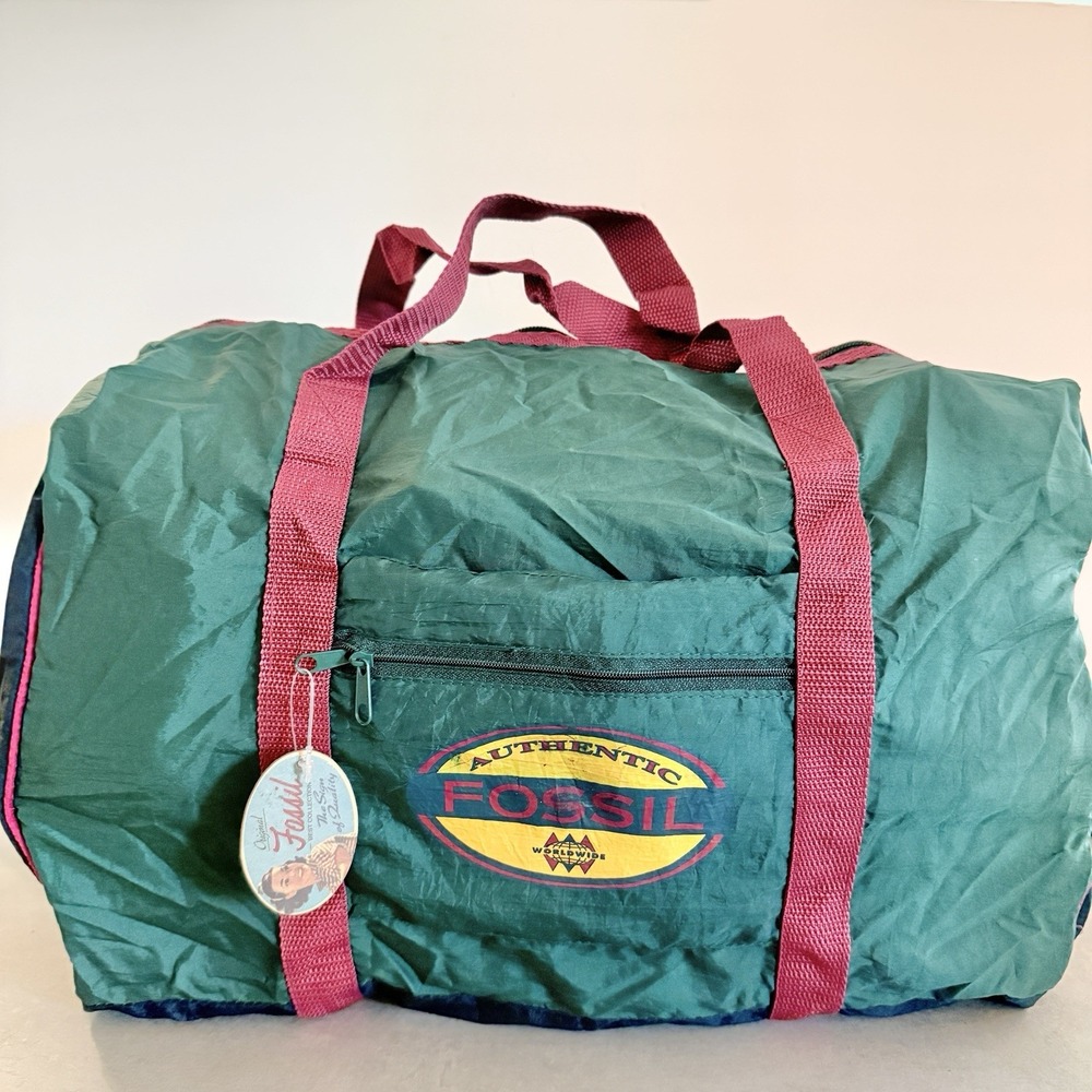 Vintage Fossil Packable Duffel Bag 90s Y2K Carry On Camping Nylon Tote Gorpcore - Picture 5 of 10